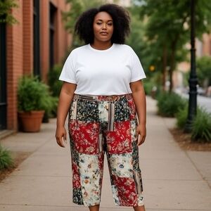 Marée Pour Toi Patchwork Silk-Feel Pants – Size 24 – NWT